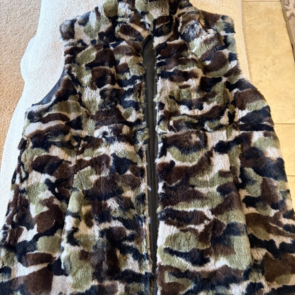 Neiman Marcus Rabbit Fur Camo Vest